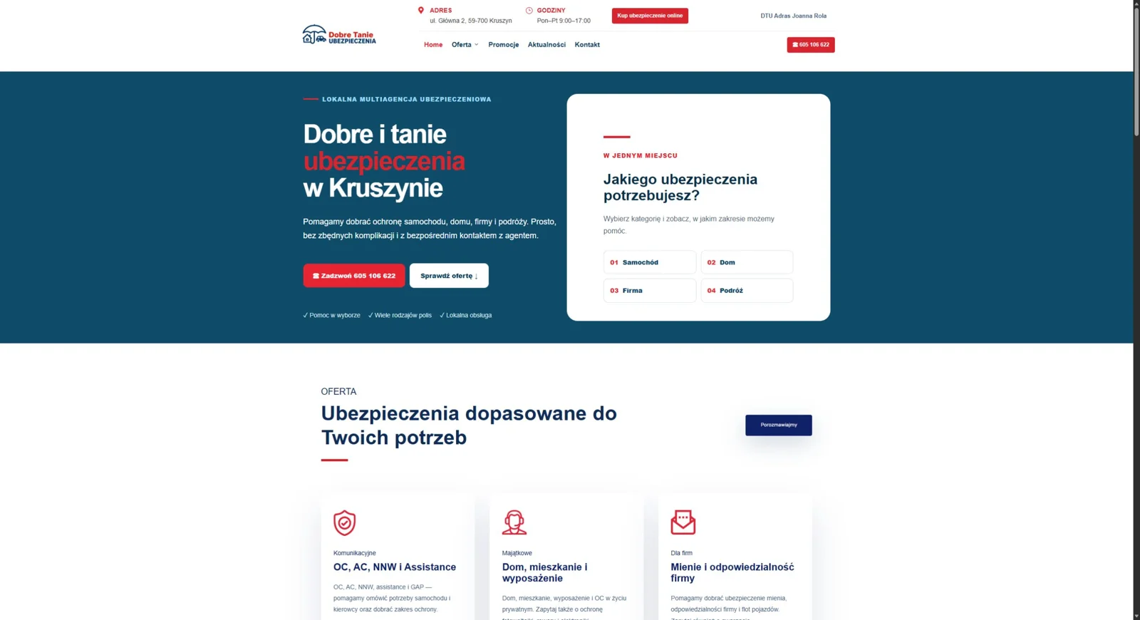 Strona główna Adras Kruszyn — realizacja serwisu multiagencji ubezpieczeniowej