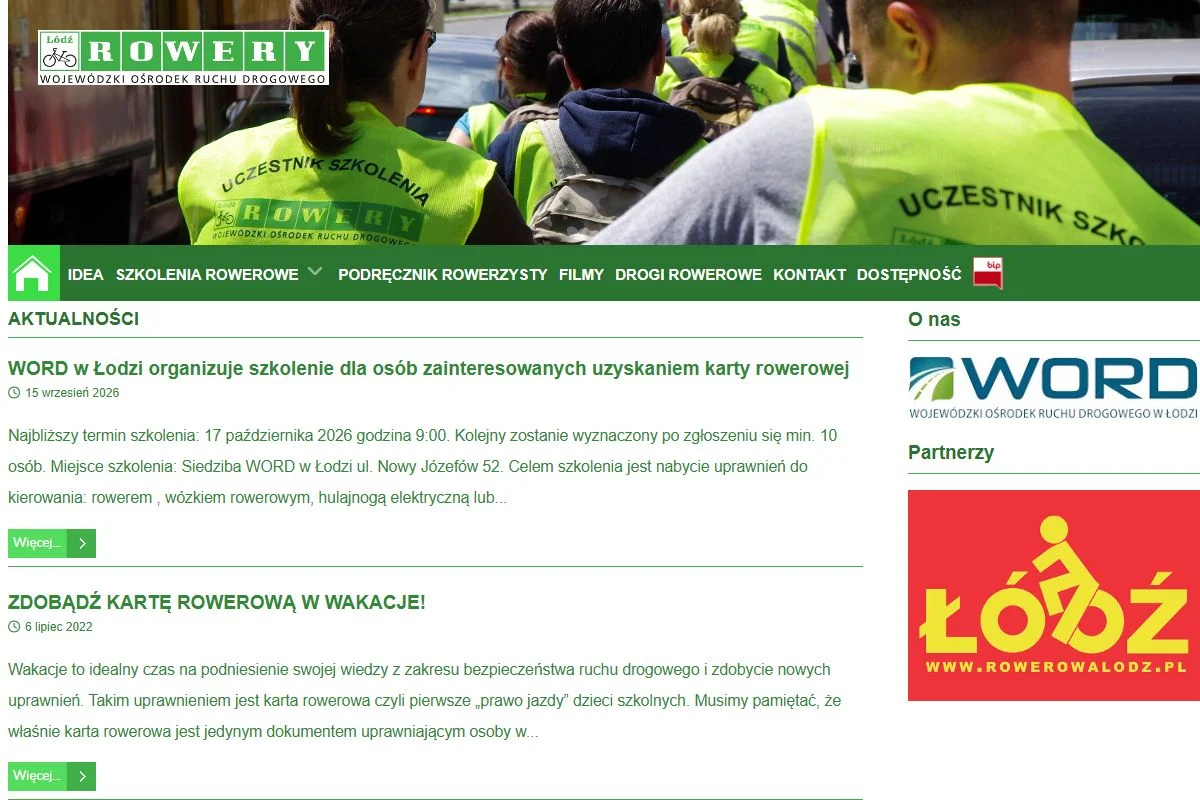 Podgląd serwisu edukacji rowerowej WORD Łódź